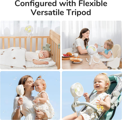 JISULIFE Stroller Fan, 4000mAh Battery Operated with 4 Speeds, Rechargeable 720° Rotatable Fan for Baby