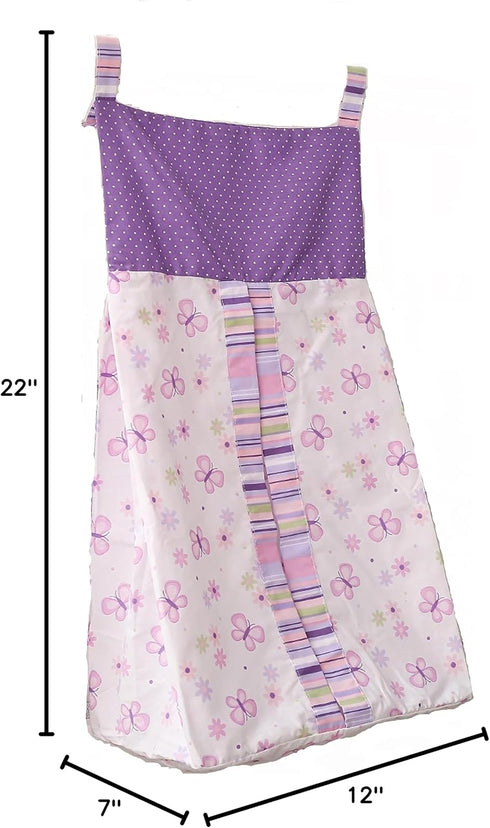 CribMATE Purple Butterfly Diaper Stacker Organizer, Nursery Crib Diaper Hanging Bag for Baby Girl