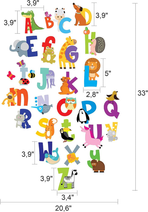 ABC Wall Decals - Alphabet Educational Animal Stickers for Classroom Decor - Playroom Decals for Kids