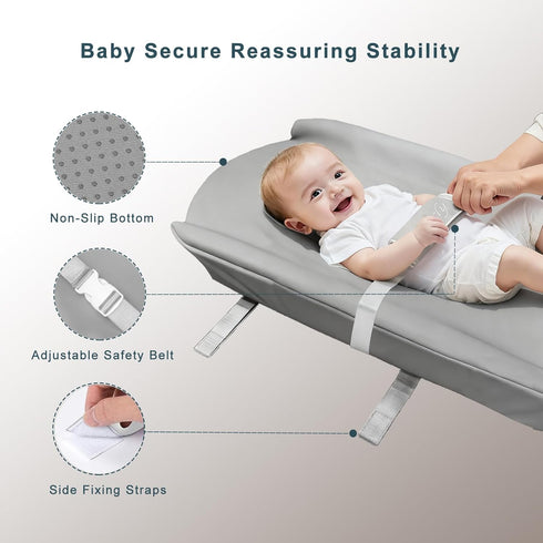 Tizoerly Wipeable Baby Changing Pad for Dresser, Portable Changing Pad with Restraining Belt, Soft & Non-Slip