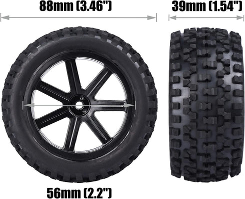 12mm Hex 2.2'' Pre-Glued RC Buggy Wheels and Tires, Out Dia. 3.5'' for 1/10 1/12 1/14 1/16 Off-Road RC Buggy Truck