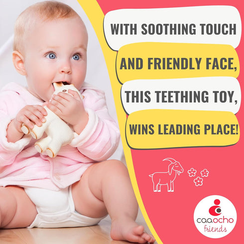 0-6, CaaOcho Pure Natural Rubber Teething Baby Toy - Sola The Goat Teether for Babies, BPA Free Baby Toy, All Natural