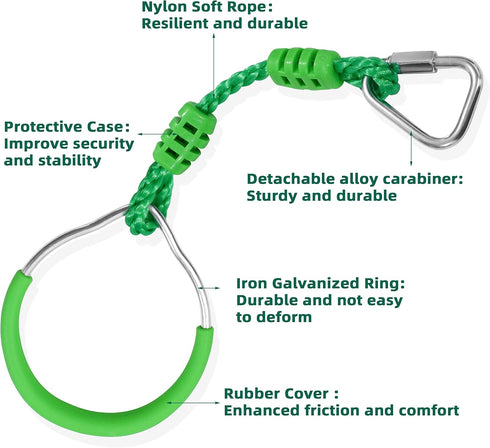 2 Pack Green Ninja Warrior Obstacle Course Accessories Swing Playset Ring for Kids and Adults, Outdoor Gym Training