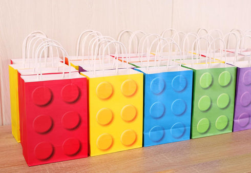 YOTNUS 24 Pcs Building Block Party-Favor Gift Bags, Small Gift Bags with Handles for Birthday Party Decoration