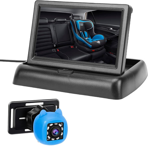 Shkalacar 1080P 4.3 Inch 150 Baby Car Camera, Foldable Monitor with Night Vision and Wide View Angle, for Baby Rear