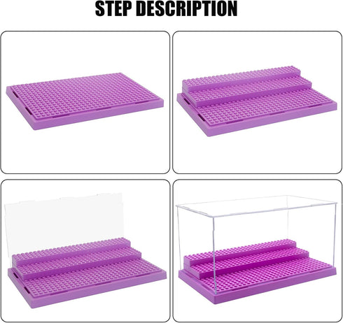 Minifigure Display Case for Action Figures, Dustproof Acrylic Box with 3 Movable Steps
