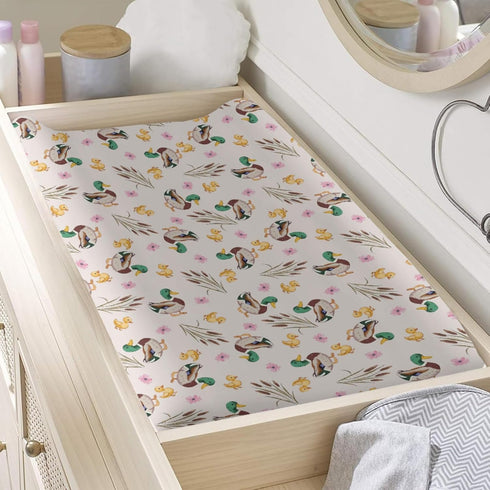 KuphiL10C Girls-16x32 Cartoon Mallard Duck Flowers Floral Leaves Baby Changing Pad Cover, Unisex Duck Nursery Diaper