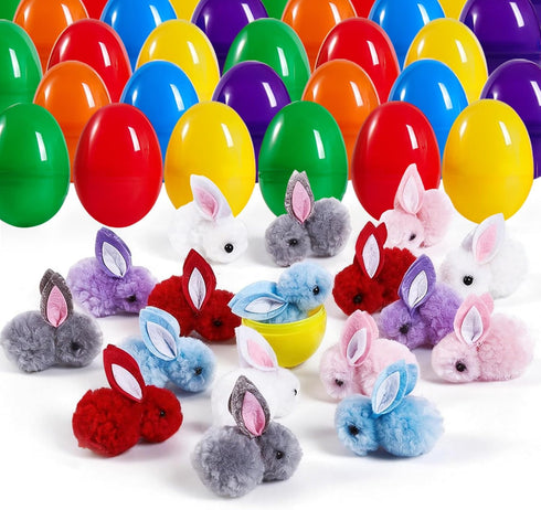 Digwry 30 Pack Prefilled Easter Eggs with Plush Bunnies,Pre Filled Easter Eggs with