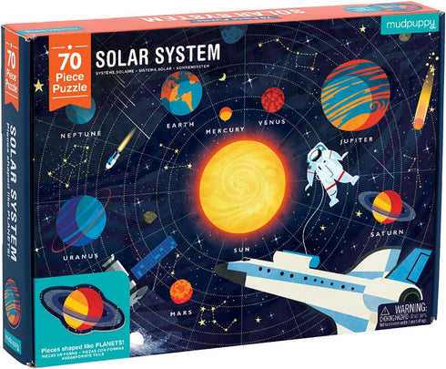 Mudpuppy Solar System 70 Piece Jigsaw Puzzle, Planet Shaped Pieces Featuring Fun Space Themed Objects