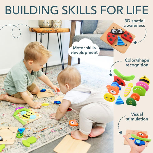 Magifire Wooden Puzzles for Toddlers 1-3, Set of 6 Montessori Toys, Safe for Kids with Storage Bag and Giftable Box