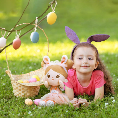 OUOZZZ Soft Baby Doll for Girls, My First Baby Doll Birthday Gift, Plush Rag Doll Bunny in Pink Dress