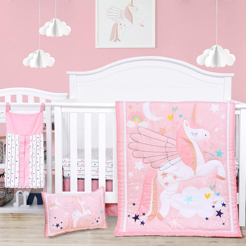 JISEN 5 Piece Crib Bedding Set for Girls Unicorns Baby Girl Bedding