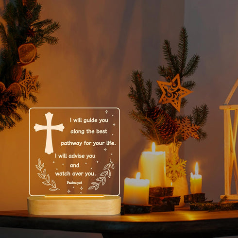Lampeez Baptism Gift, Cross Night Light Wooden Novelty Lamp Illusion for Kids, Kids Decoration Lamp USB Power Bedroom