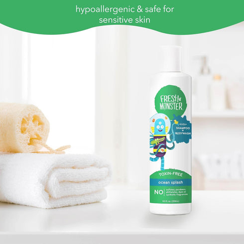Fresh Monster 2-in-1 Kids Shampoo & Body Wash, Toxin-Free, Natural for Kids, Ocean Splash (8.5oz)