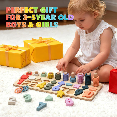 Counting 3 4 5 Silicone Montessori Number Puzzle Toys for Toddlers, & Shape Sorting Educational Toy for Year Old Boys