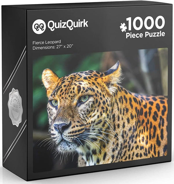 QuizQuirk 1000 Piece Puzzle - Bold Leopard Jigsaw for Adults/Teens (Puzzle Saver Kit Included)