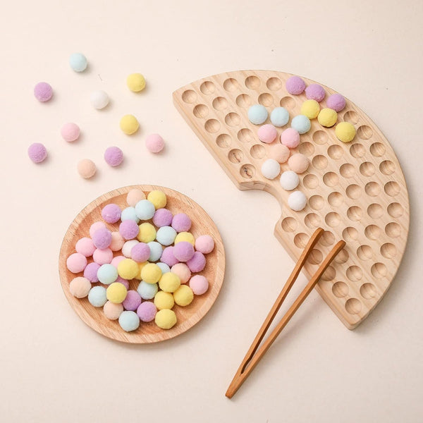 ibwaae Wooden Peg Board Beads Game: Color Sorting Toys for Toddlers (Macaron Color)