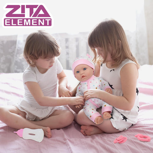12 Inch Set, Playset 3 ZITA ELEMENT Baby Doll with Accessories for Baby Doll Reborn Includes Carrier Bassinet Bed