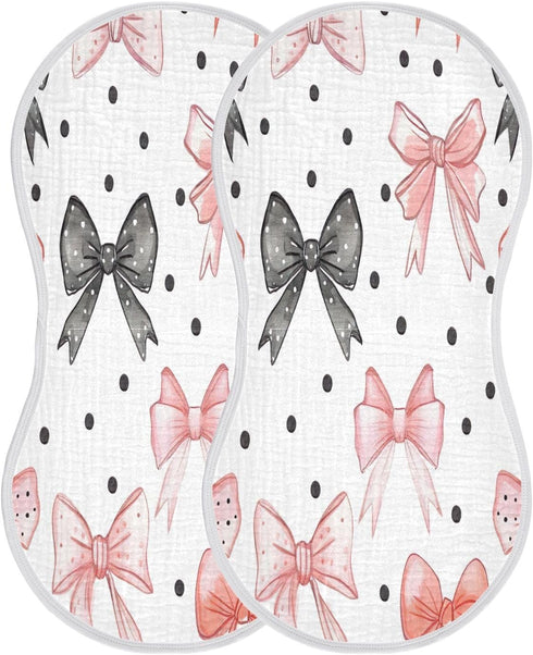 YETTASBIN Bow Dots Muslin Baby Burp Cloth, Super Soft Absorbent Cotton Burp Rag Baby Bibs Feeding Cloth for Newborn