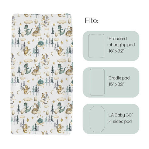 Watercolor Cute Dragon Fairy Tale Changing Pad Cover for Baby Boy, Soft Stretchy Safe Snug Fitted Diaper Change Table