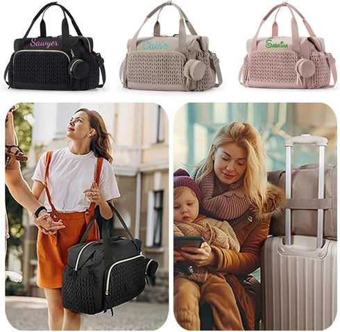 Zhongzhi Mommy Backpack Embroidered NAME Diaper Bag Baby Stroller Organizer Large Capacity Outdoor Maternity