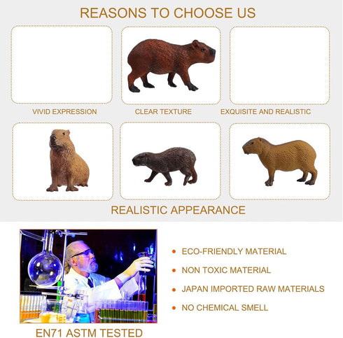 FLORMOON 4pcs Animal Figures, Plastic Capybara Figurines for Science Project and Birthday Cake Topper for Kids