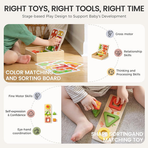 Set 18-24 4-in-1 Tiny Land Montessori Toy for Babies Months Investigator Play Kit- Wooden Learning Toys with Color