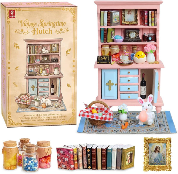 Vintage Springtime Hutch Set - 40 Pcs Dollhouse Miniatures 1/12 Scale Accessories,