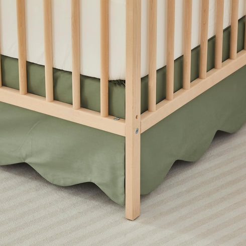 Brandream Scallop Edge Cotton Crib Skirt Toddler Bedskirt Baby Nursery Crib Bed Skirt Boho Bohemian Neutral Solid Color