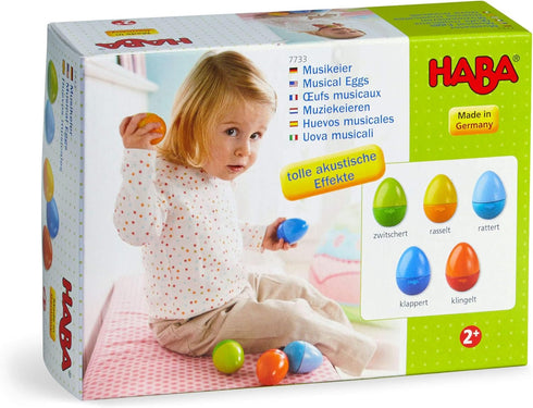 HABA Musical Eggs - 5 Wooden Eggs with Acoustic Sounds, Kids Musical Instruments, Montessori Toys