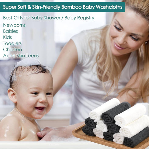 6 Pack, 10x10 inch Baby Washcloths Heavenly Soft Small White Wash Cloths for Face and Body, Gentle & Safe Face Towel on