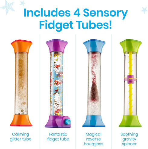 hand2mind Sensory Fidget Tubes, Calming Toys for Kids, Occupational Therapy Stress Relief Toy Set of 4