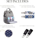 Dodo Babies Diaper Bag Backpack Set - Insulated & Waterproof Pockets, Plus Two Pacifier Clips, Binky Case & Stroller