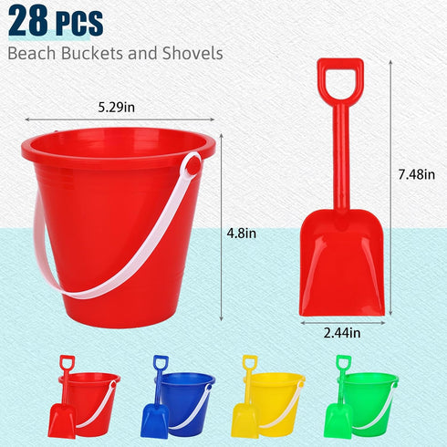 28Sets Summer Shindel Sand Buckets and Shovels for Kids, Beach Buckets Travel Sand Toys, Beach Essentials, Fun