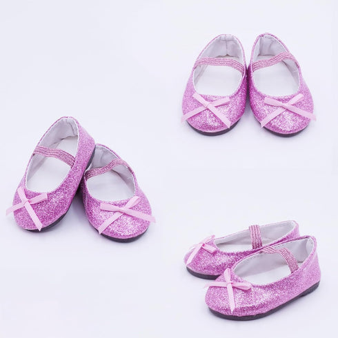 7 Pairs of Glitter Doll Shoes for 18 Inch Dolls, Sparkle Princess Accessories