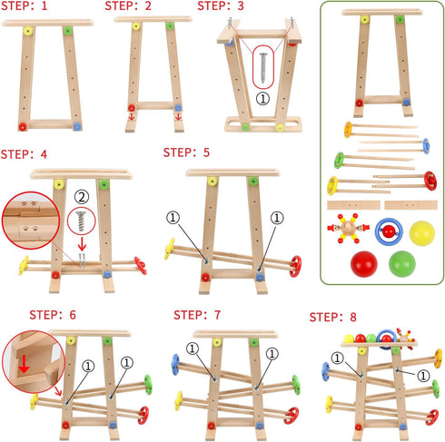 Qilay Wooden Race Track Toddler Toys - Wooden Car Ramp Racer Set with 4 Balls & 5 Race Tracks for Kids