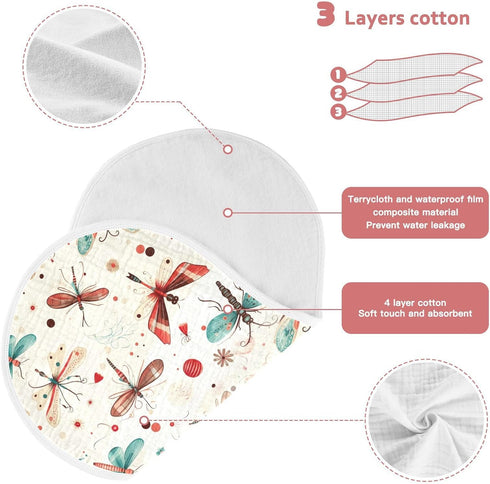 FLildon 2PCS Muslin Burp Cloth for Baby Dragonfly Pattern Super Absorbent Burping Cloths, Bibs for Newborn Boys Girls