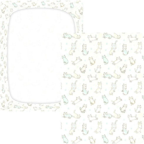 miaozhen 1 Pack 52x28 Cotton Baby Crib Sheets Soft Stretchy Naughty Cat Green Toddler Mattress Sheet for Nursery