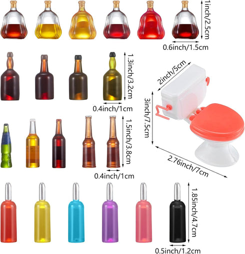 21 Pieces Miniature Bottles, 1 Piece Mini Toilet Cake Topper, Dollhouse Cake Miniature Funny Toy Set for Party