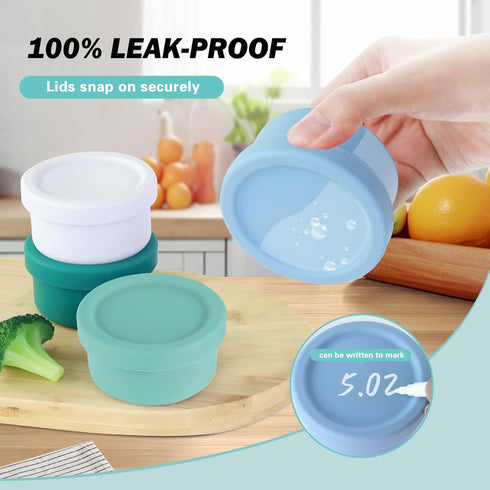 Set of 4 100% Silicone Baby Food Storage Containers, 5 oz Leak Proof Snack Containers with Airtight Lids