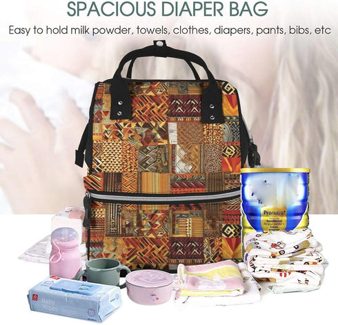 FHEDVBN Backpack Mummy Backpacks Daypack African Textile Patchwork Diaper Bag for Women Multifunction Waterproof