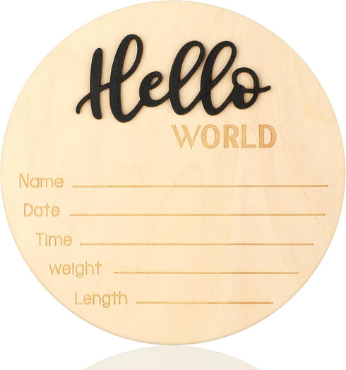 ROLYTA Baby Announcement Sign, 5.9 Inch Wooden Hello World Newborn Signs, Newborn Welcome