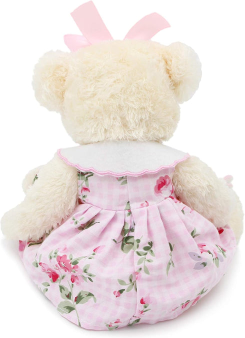 Oitscute Small Baby Teddy Bear, Cute Stuffed Animal Soft Plush Toy 10" (Pink Dress with Rabbit)