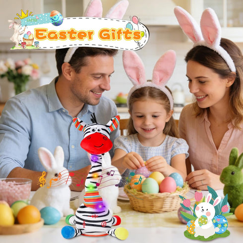 1-3 Dancing Talking Zebra Toy, Stuffed Animal Baby Toy Repeating What You Say, Easter Toys for Kids Glowing Musical