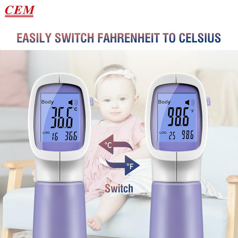 CEM DT-8806 Digital Thermometer for Adults and Kids - No Touch Forehead Thermometer with Fever Alarm and Instant