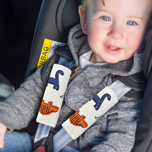 Baby Strap Cover for Children, 2 Pcs Infant Car Seat Belt Cover Pad, Neck Pad Protector for Kids (Navy Dinosaur)