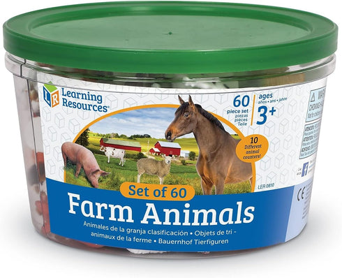 Counters 60 3+ Counting Learning Resources Farm Animal - Pieces, Ages Toddler Learning Toys, Farm Animals Toys
