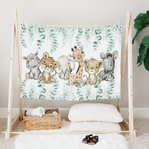 HawSkgFub Safari Jungle Baby Blanket - Eucalyptus Leaf Design, Elephant Giraffe Lion Flannel Fleece for Newborns 30 x 40