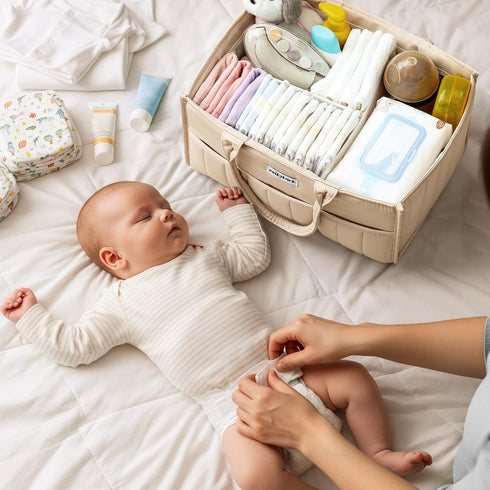 POIKSHARK Baby Diaper Caddy - Stylish Basket for Newborn Essentials, Nursery Storage Bin and Car Organizers for Diapers