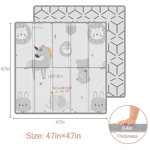 47"x47" 0.4" 47 inch ZEEBABA Baby Play Mat, Foldable & Reversable Play Mat, Thick Waterproof Foam Play Mat, Unicorn